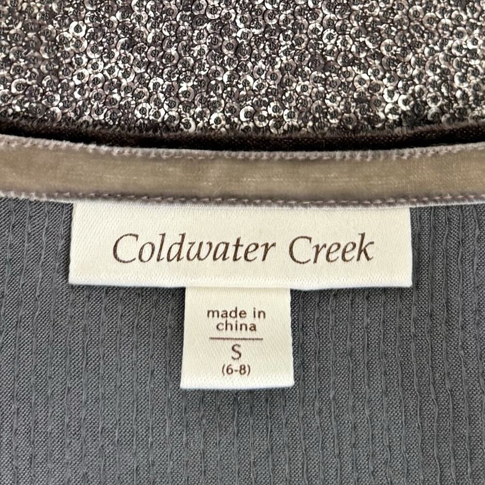 Coldwater Creek Top Shirt Women's Small Dark Gold Brown Sequin Stretchy Popover - Picture 5 of 8